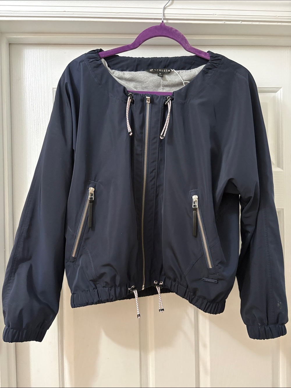 Athleta Navy Lightweight Zip-Front Bomber Jacket